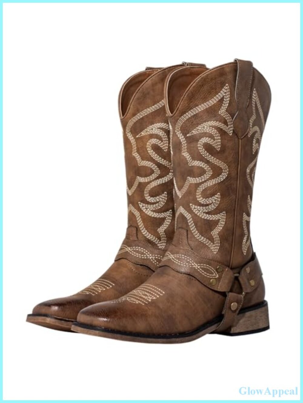 Square Toe Cowboy Boots Faux Leather Wide Calf Western Mid-Calf Boots